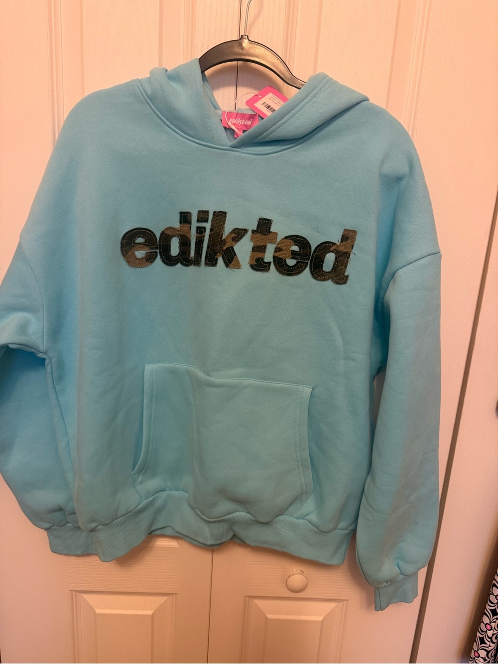 Edikted Light Blue Logo Hooded Pullover